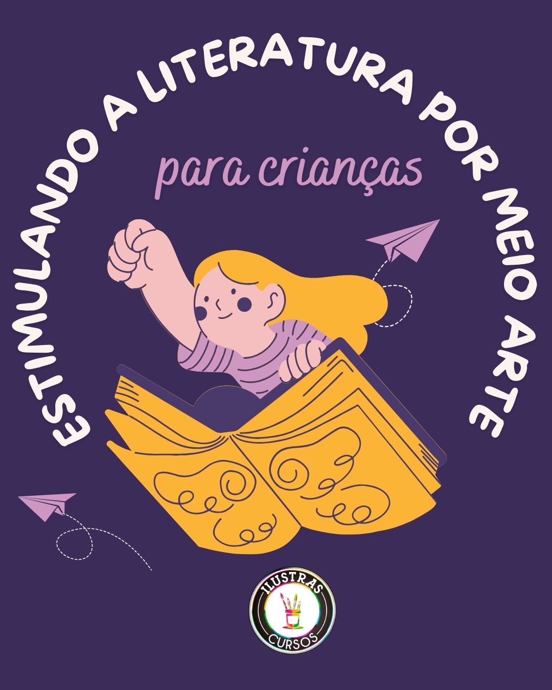 Cartaz literatura infantil divertido lilás (1080 x 1350 px)