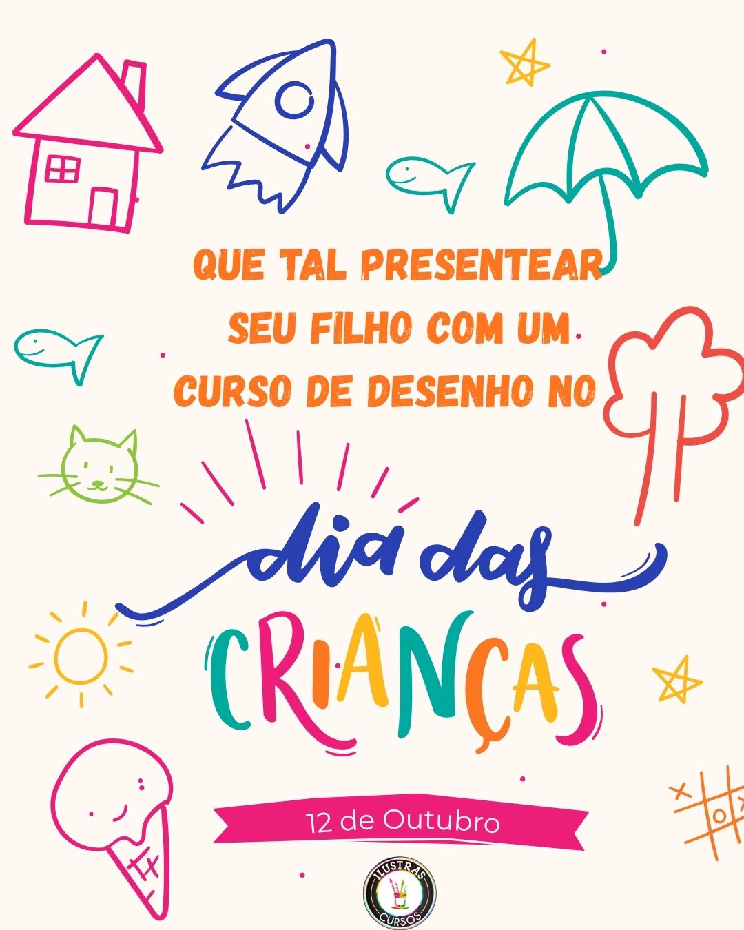 Story do instagram dia das crianças desenhos infantis lettering divertido rosa e azul